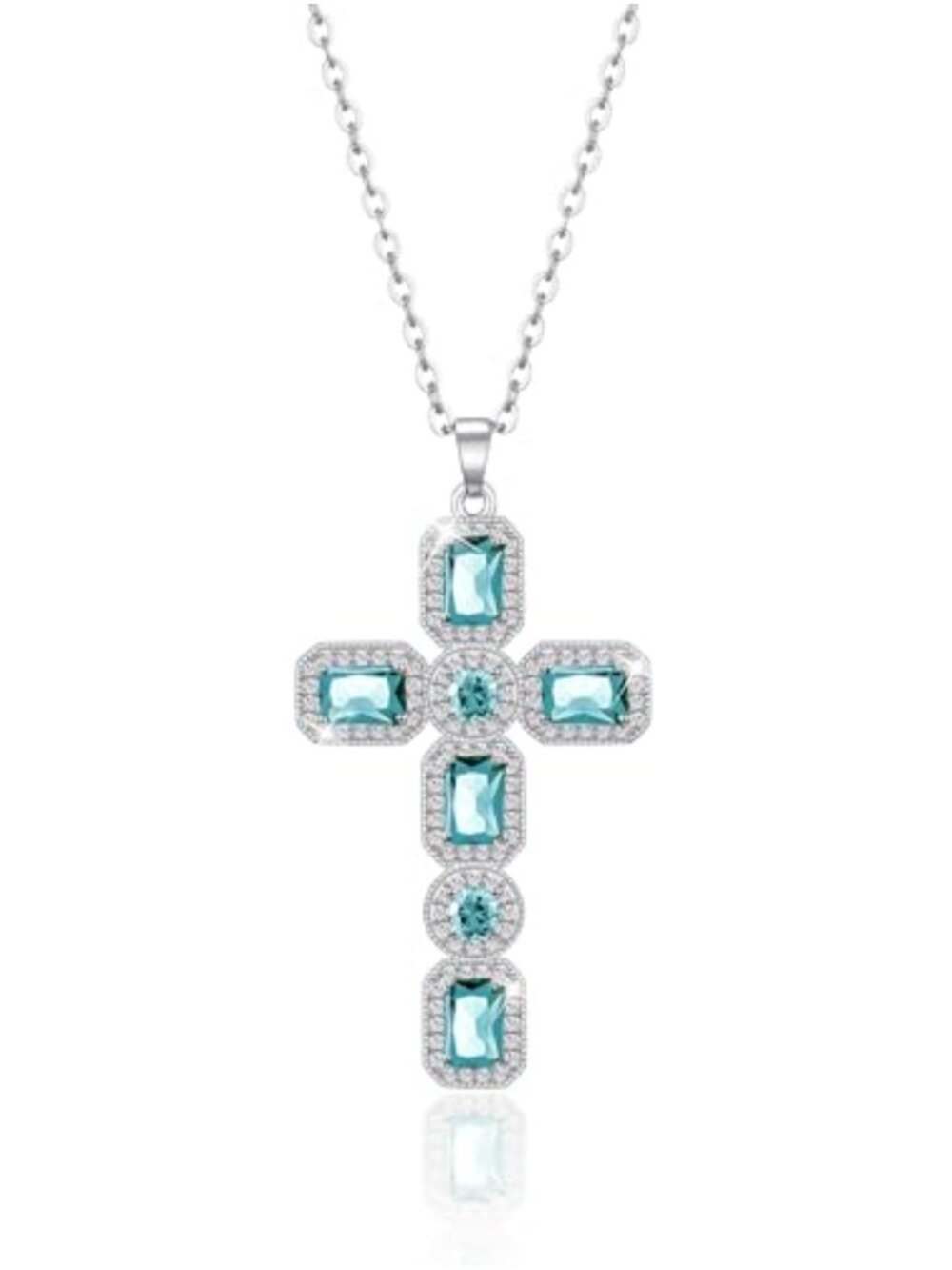 Linawe Cross Pendant Necklace Stainless Steel Chain White Gold Plated Copper